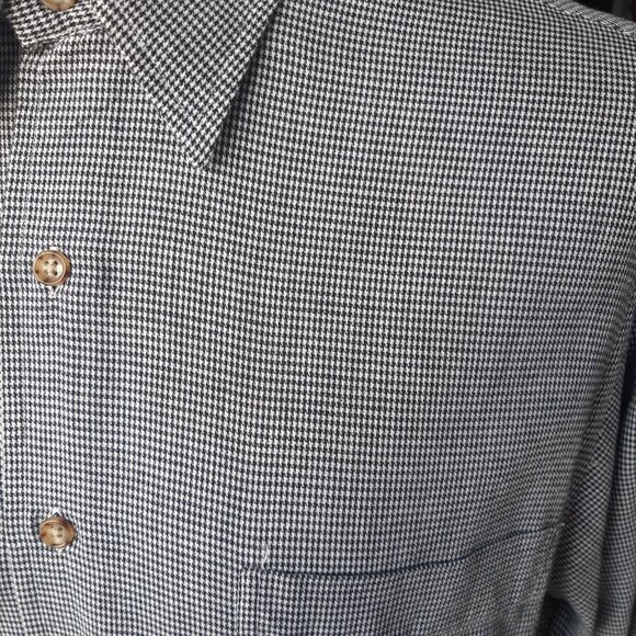 J.P. Tilford SZ M Black & White Woven Houndstooth Men's Cotton Button Up Shirt - Picture 1 of 13